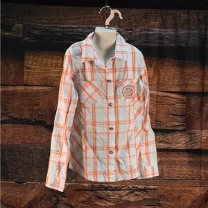 Harley-Davidson White and Orange Plaid Button-Down Shirt - Kids